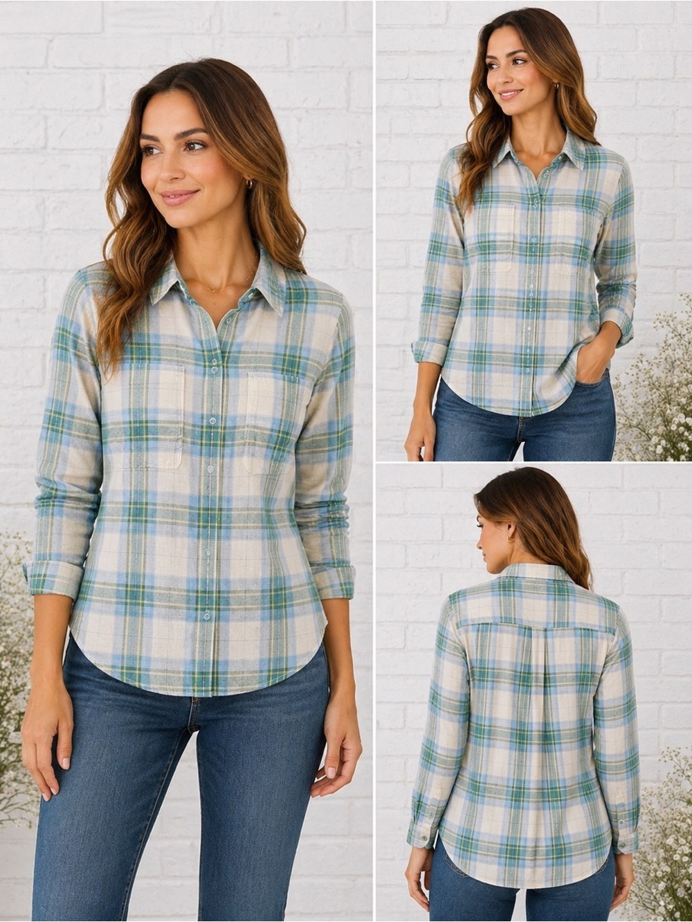 Equipment Silk Slim Signature Long Sleeve Shirt in Barnaby Plaid Size S